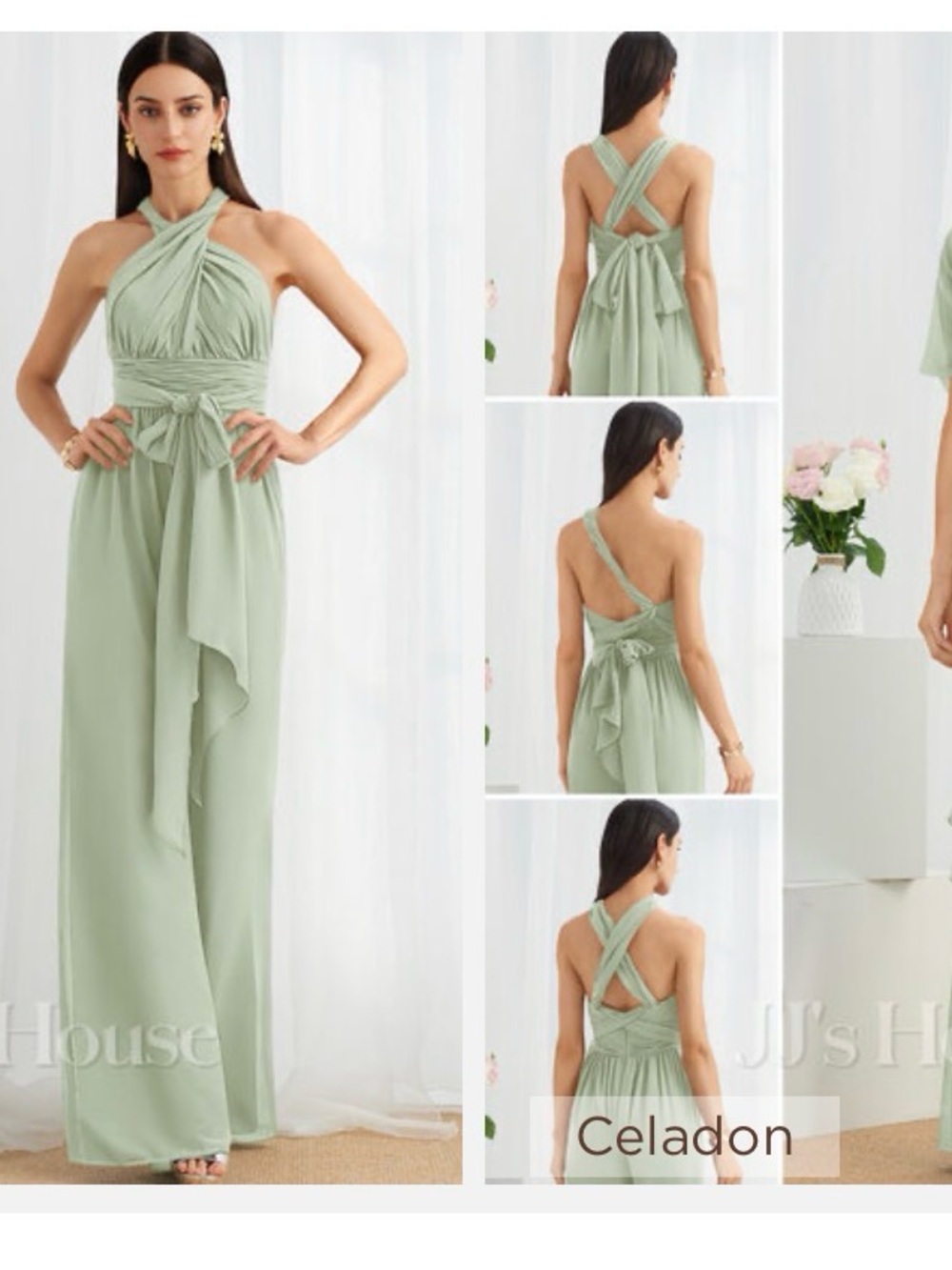 JJs House Celadon One-Shoulder Convertible Jumpsuit